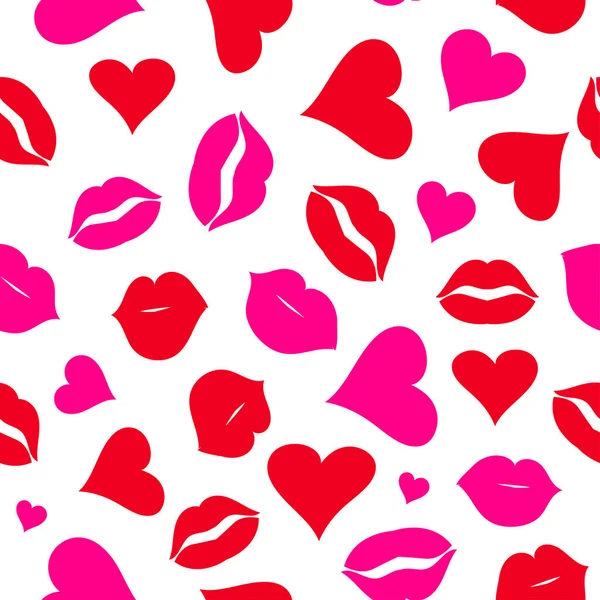 Vector Seamless Pattern Lips Heart Vector Illustration — Stockvector