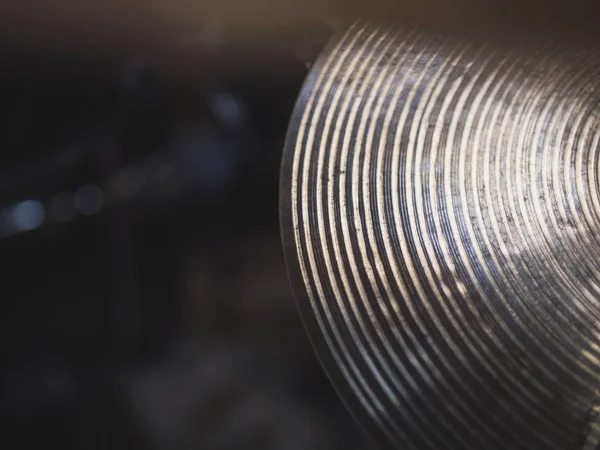 Close up shot of bronze cymbal. Drums — Stock Photo, Image