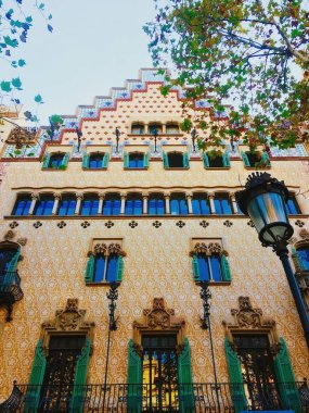 Barselona, İspanya, Ekim 2017. Ayrıntı casa Amatller. Amatller Barcelona modernist bina bir ı Cadafalch mimar Josep Puig tarafından tasarlanmıştır burada