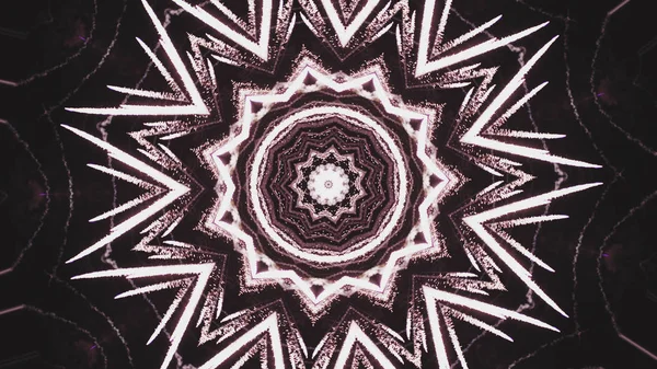 Fractal Noise and Kaleidoscopic. Pattern made with a Particle System. mirror prism creating toy effect, with shimmering lights and fast changing mandala shapes. — Stock Photo, Image