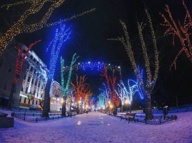 City Park ara sokakta gece kış manzarası