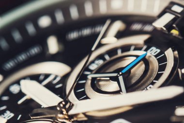 Mekanizma, mücevherler, saatle bir clockwork yakın çekim. Vintage lüks arka plan. Zaman, iş kavramı. Makro. İkinci el