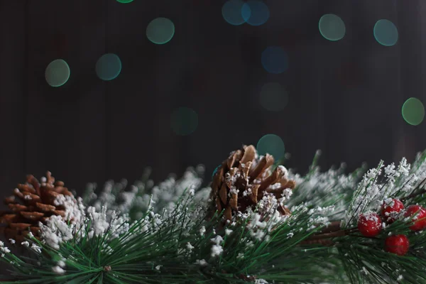 Fir branch with pine cones, Christmas toys — Stock Photo, Image