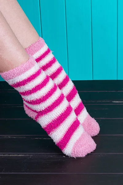 Beautiful legs woman with socks standing — Stock Photo, Image