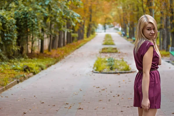 女の子 d 秋の路地 — ストック写真