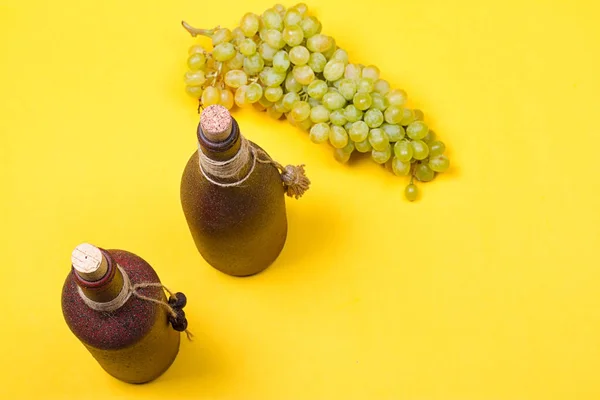Láhve bílého vína s hrozny — Stock fotografie