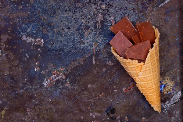Chocolate in waffle cone — Stock Photo, Image