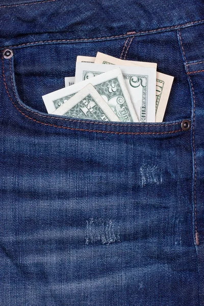 Dólares en un bolsillo de jeans — Foto de Stock