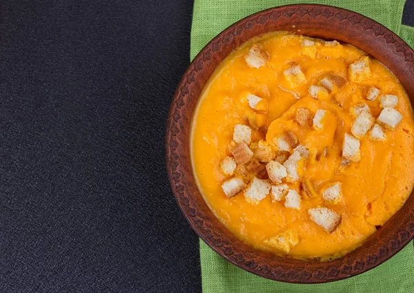 Pumpkin and carrot soup with cream and parsley — Stock Photo, Image