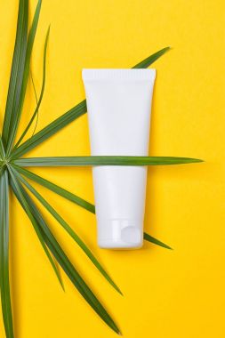 Yeşil bitkisel yapraklı kozmetik şişe kabı