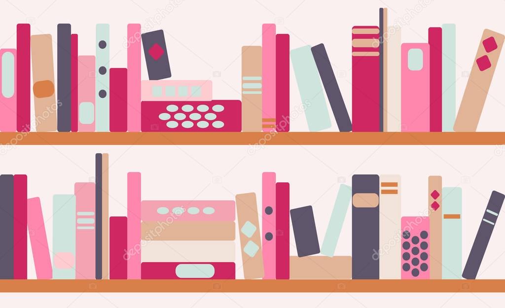 vector illustration of bookshelves with retro style books