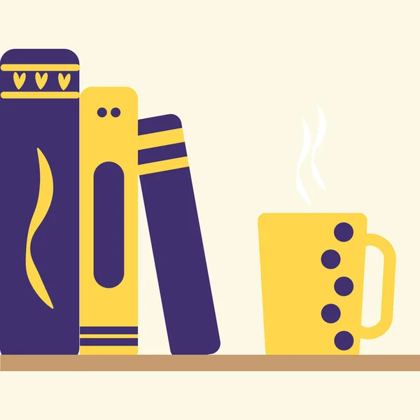 Kolorowa linia ikona stos książek i herbata — Wektor stockowy