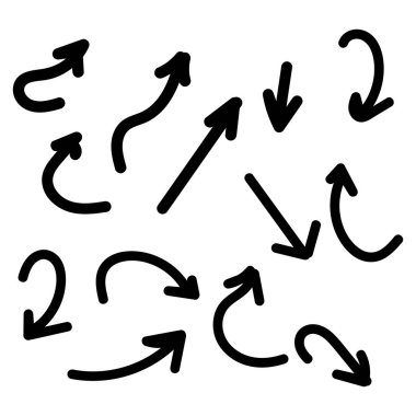 El çizimi ok siyah vektör simgeleri ayarlandı