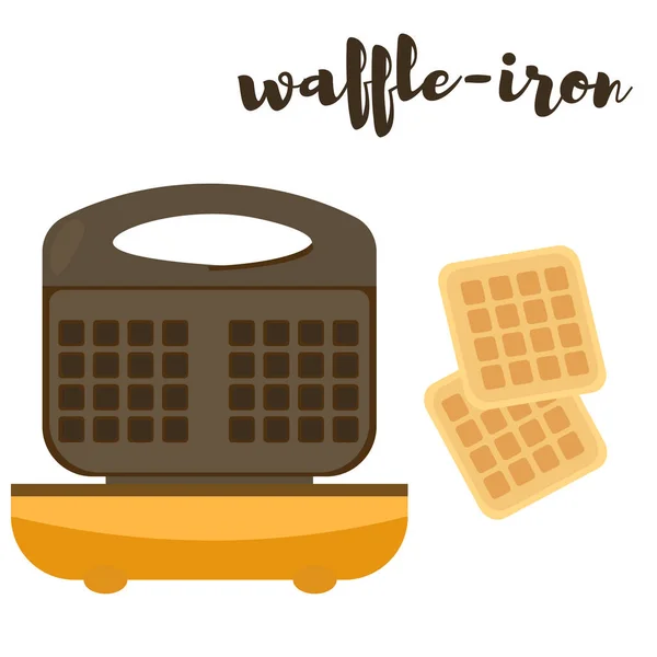 Waffle-iron para hacer gofres belgas. Ilustración vectorial. Aislar sobre fondo blanco — Vector de stock