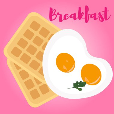Kahvaltı için çırpılmış yumurta ve Belçika waffle 'ı.