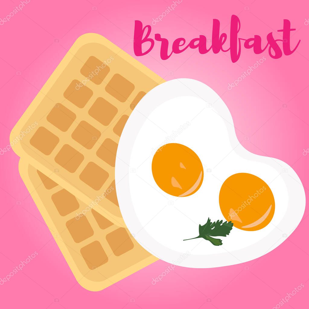 Scrambled eggs for breakfast and Belgian waffles