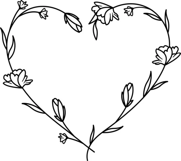 Couronne florale, Cadre coeur fleurs pour invitation de mariage, carte d'anniversaire — Image vectorielle