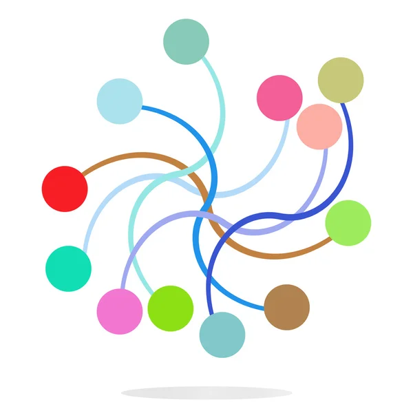 Абстрактний фон з кольоровими колами та лініями. Концепція комунікації, бізнесу, соціальних медіа, технології, екології, мережі та веб-дизайну. Плоский — стокове фото