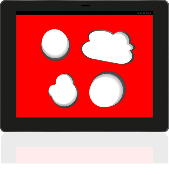 Burbuja de voz en la tableta negro PC social, concepto de red —  Fotos de Stock