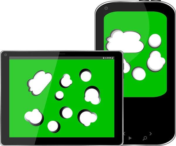 Smartphone cellulare vuoto e tablet PC digitale con cloud sullo schermo — Foto Stock