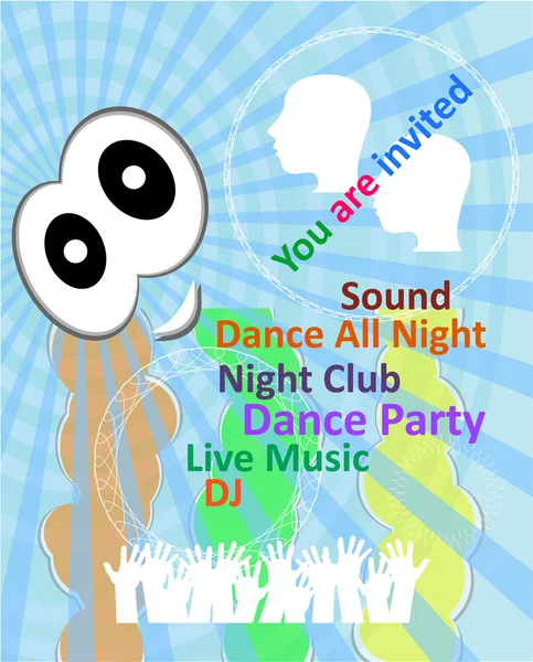 Vertical music party background with colorful graphic elements and text. — Stock Photo, Image