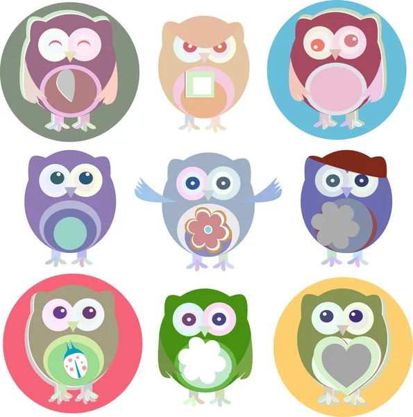 Set of cartoon owls with various emotions — Stock Photo, Image