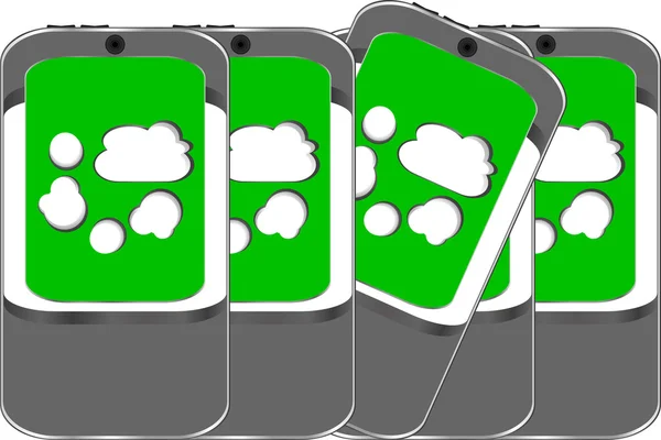 Conjunto de telefone inteligente com símbolo de computação em nuvem em uma tela — Fotografia de Stock