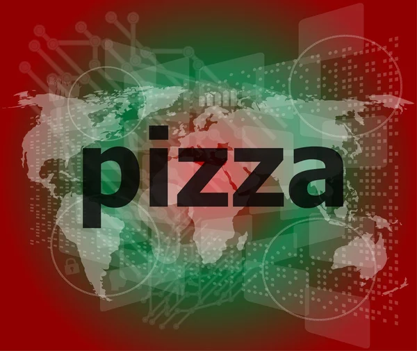 Pizza, hi-tech background, digital business touch screen — Stock Photo, Image