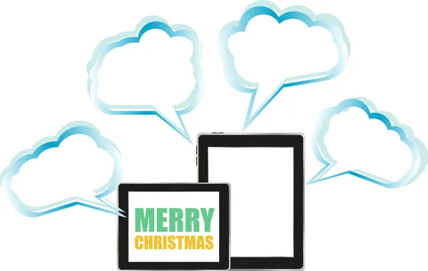 Tableta pc icono con alegre navidad palabras — Foto de Stock