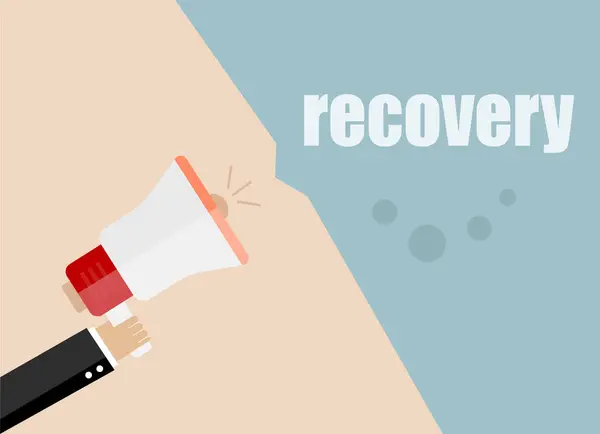 Recovery. Flat design business concept Digital marketing business man holding megaphone for website and promotion banners. — Stock Photo, Image