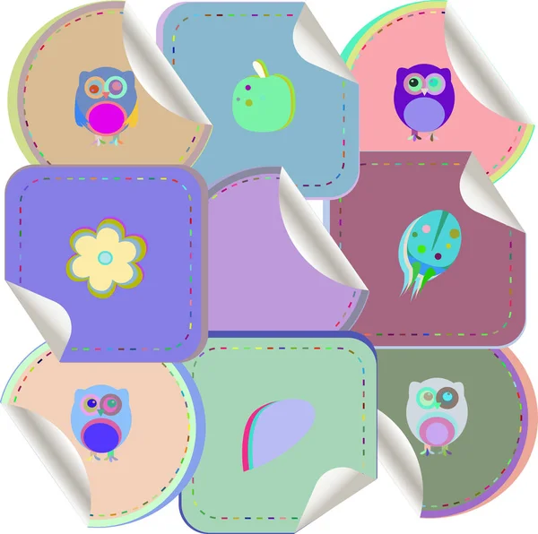 Conjunto de corujas doodle para decoração engraçada, tal logotipo. autocolantes conjunto — Fotografia de Stock