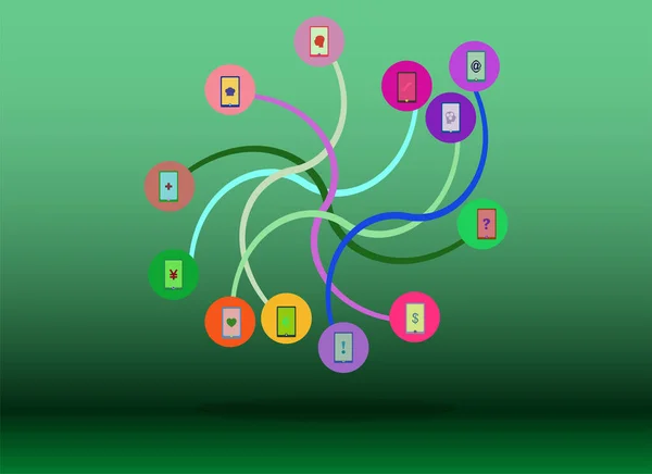 Réseau technologique. Symboles connectés pour les concepts numériques, de connexion, de communication, de médias sociaux et mondiaux. Arrière-plan avec lignes, cercles, intégrer des icônes plates — Photo