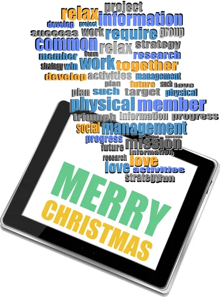 Teléfono inteligente con Feliz Navidad saludos en la pantalla, tarjeta de vacaciones — Foto de Stock