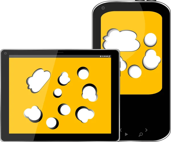 Smartphone cellulare vuoto e tablet PC digitale con cloud sullo schermo — Foto Stock