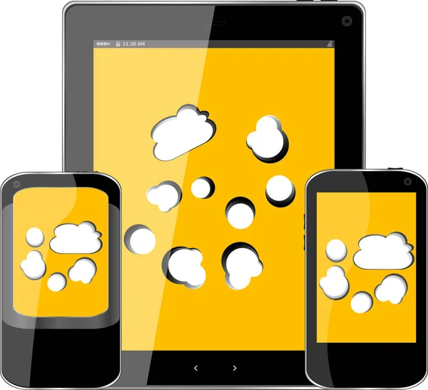 モバイルのスマート フォンとデジタル タブレット pc 画面上の雲 — ストック写真