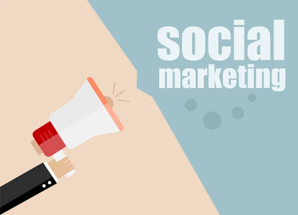 Concetto di business design piatto. marketing sociale. Digital marketing uomo d'affari in possesso di megafono per il sito web e banner promozionali . — Foto Stock