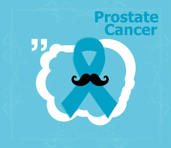 Consciência da fita de câncer de próstata em fundo azul. Fita azul clara com bigode. Doença de Graves — Fotografia de Stock