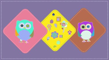 sevimli baykuşlar çift bebek baykuş baykuş aile, Bebek kartı ile