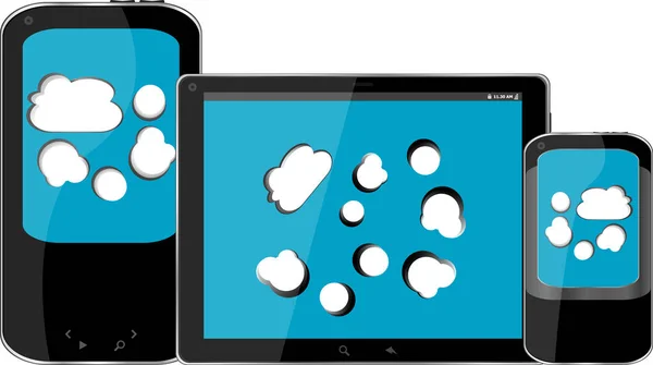Мобільний смартфон і цифровий планшетний ПК з хмарою на екрані — стокове фото