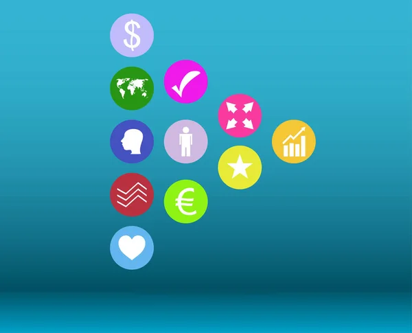 Social Media Netzwerk. verbundene Symbole für interaktive, markt-, digitale, kommunizieren, verbinden, globale Konzepte. Hintergrund mit Kreisen, Linien und flachen Symbolen. — Stockfoto