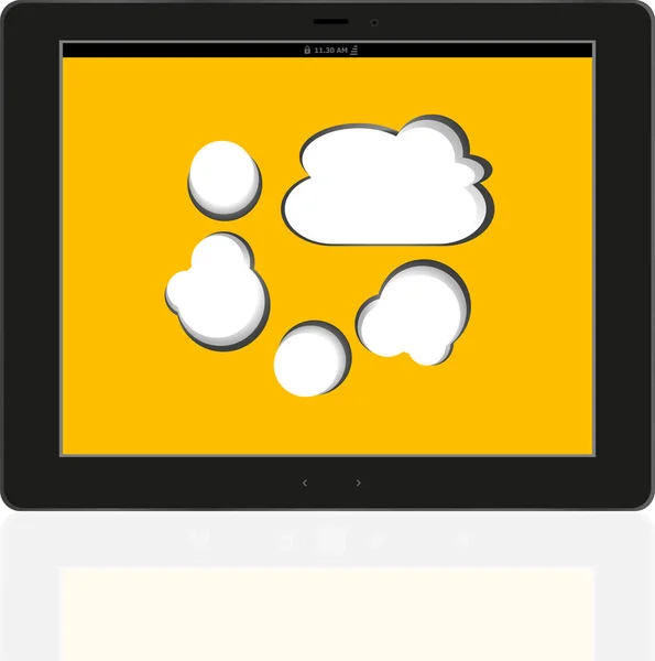 Bolha de fala em preto tablet pc social, conceito de rede — Fotografia de Stock