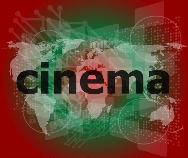 Mot cinéma sur écran numérique avec carte du monde — Photo