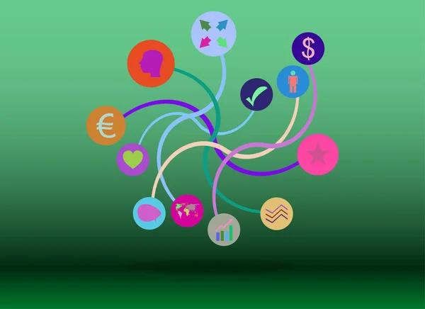 Rede de tecnologia. Símbolos conectados para digital, conectar, comunicar, redes sociais e conceitos globais. Fundo com linhas, círculos, integrar ícones planos — Fotografia de Stock