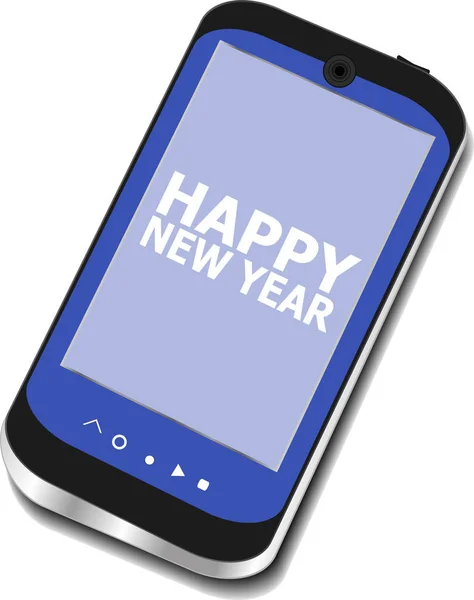 Smart phone con auguri di Buon Anno sullo schermo, biglietto di auguri — Foto Stock