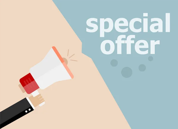 Special offer. Hand holding megaphone and speech bubble. Flat design — Stock Photo, Image