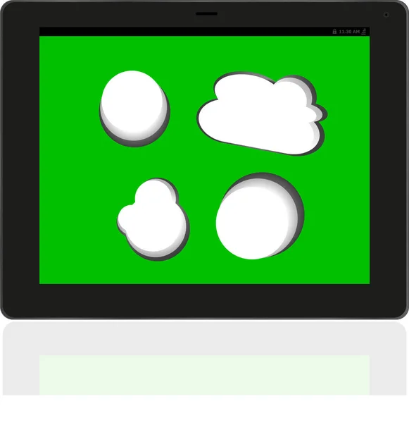 검은 태블릿 pc, 소셜 네트워크 개념에 연설 거품 — 스톡 사진