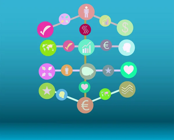 Technologie-Netzwerk. verbundene Symbole für Digital, Connect, Communication, Social Media und globale Konzepte. Hintergrund mit Linien, Kreisen, integrieren flache Symbole — Stockfoto
