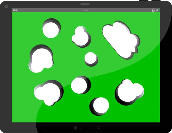 Burbuja de voz en la tableta negro PC social, concepto de red — Foto de Stock