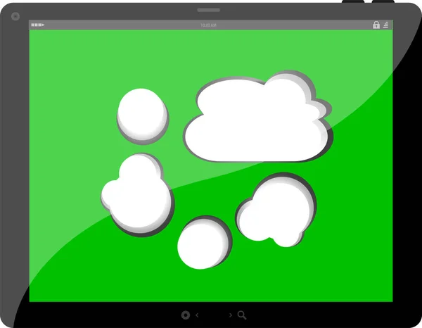 검은 태블릿 pc, 소셜 네트워크 개념에 연설 거품 — 스톡 사진