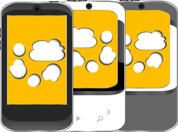 Conjunto de telefone inteligente com símbolo de computação em nuvem em uma tela — Fotografia de Stock